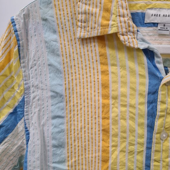Free Assembly Shirt Men's Small Yellow Striped Seersucker Cotton Button Up - Picture 4 of 12